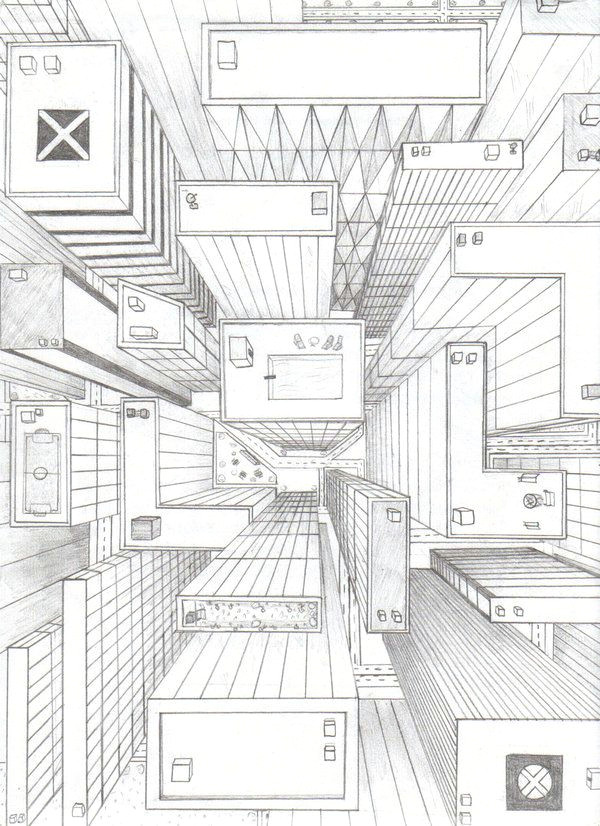 directly overhead birds eye view perspective drawing