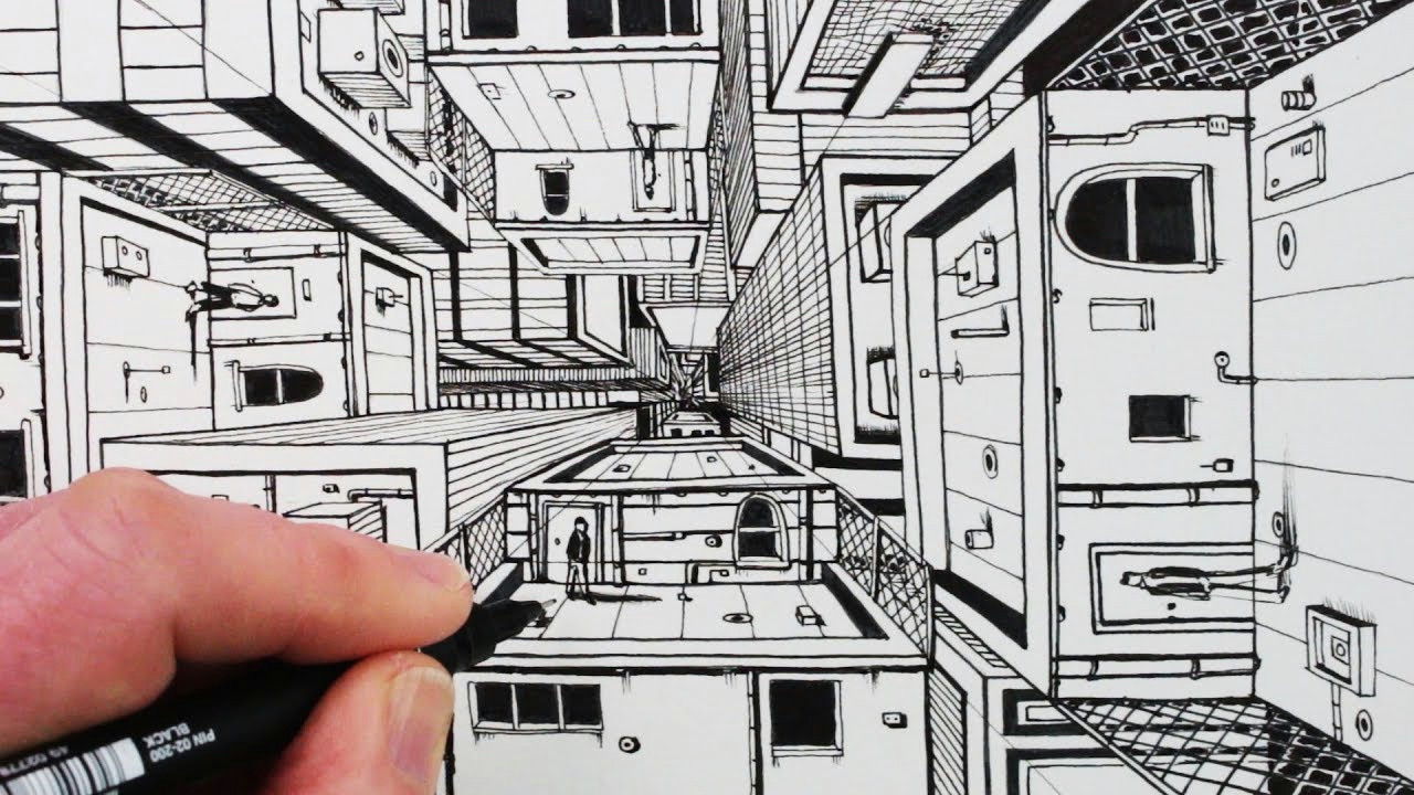 how to draw 1 point perspective draw 3d buildings