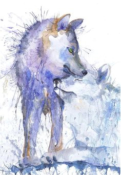 wolf painting watercolor two wolves art animals couple