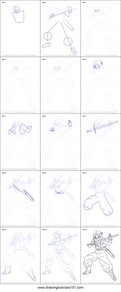 how to draw trunks from dragon ball z printable step by step drawing sheet drawingtutorials101