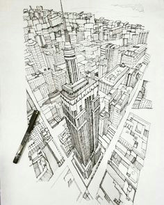 airship notebooks on instagram awesome cityscape perspective drawing by ariel0806 the detail on the skyscraper is impressive and the expansive view