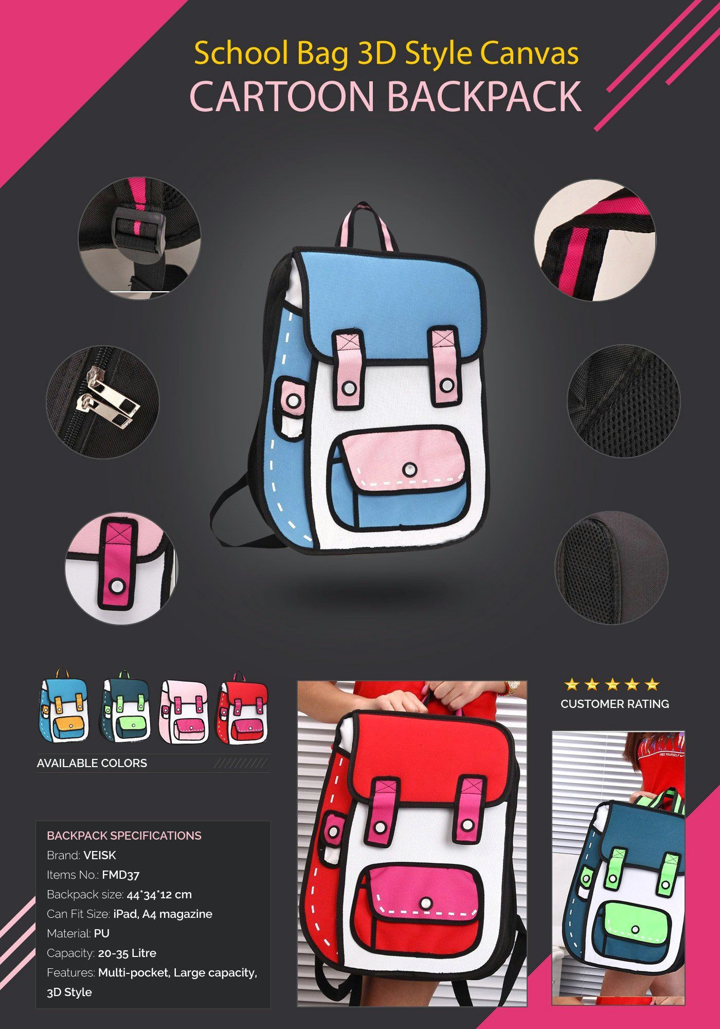 3d cartoon drawing style backpack