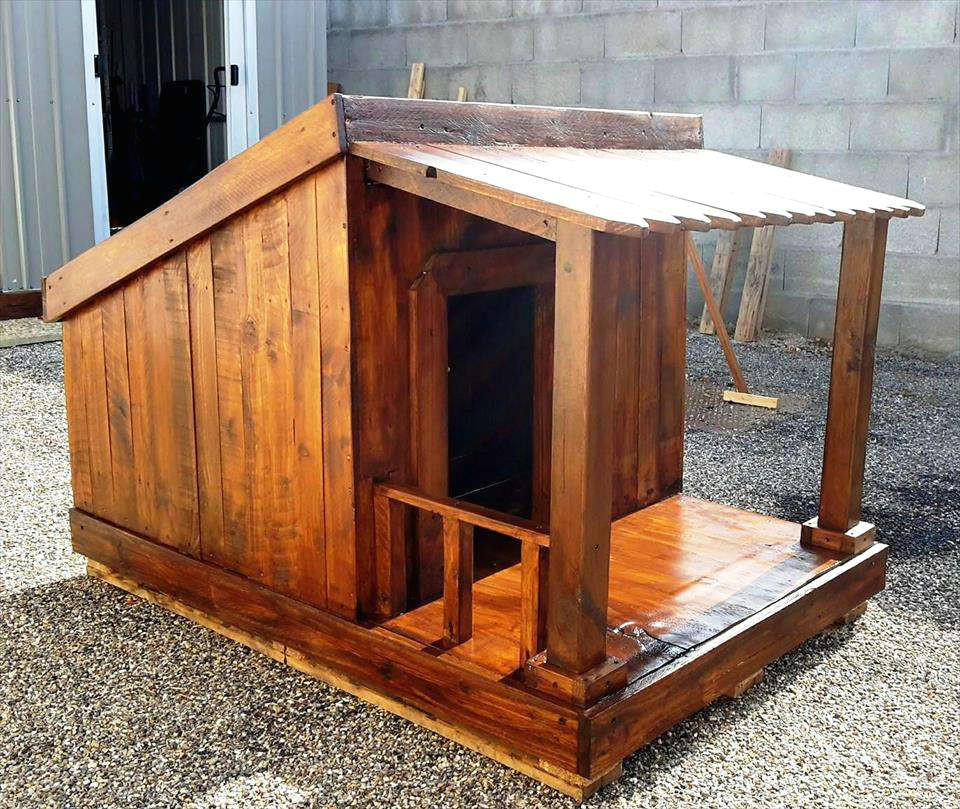a wood dog house built from a free building plan
