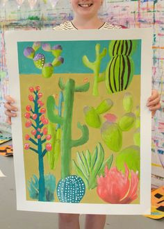 colorful southwestern middle school cacti painting project