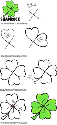 how to draw a four leaf clover or shamrocks for saint patricks day