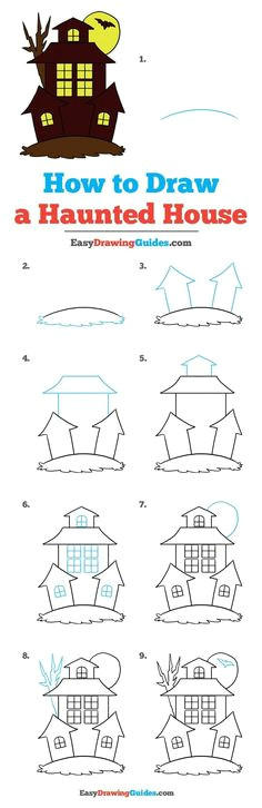 how to draw a haunted house really easy drawing tutorial