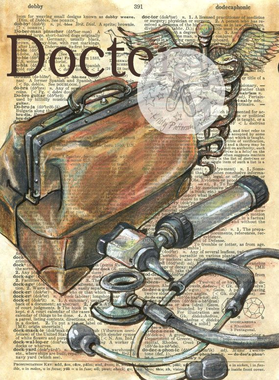 print doctor mixed media drawing on antique dictionary medicina pinterest
