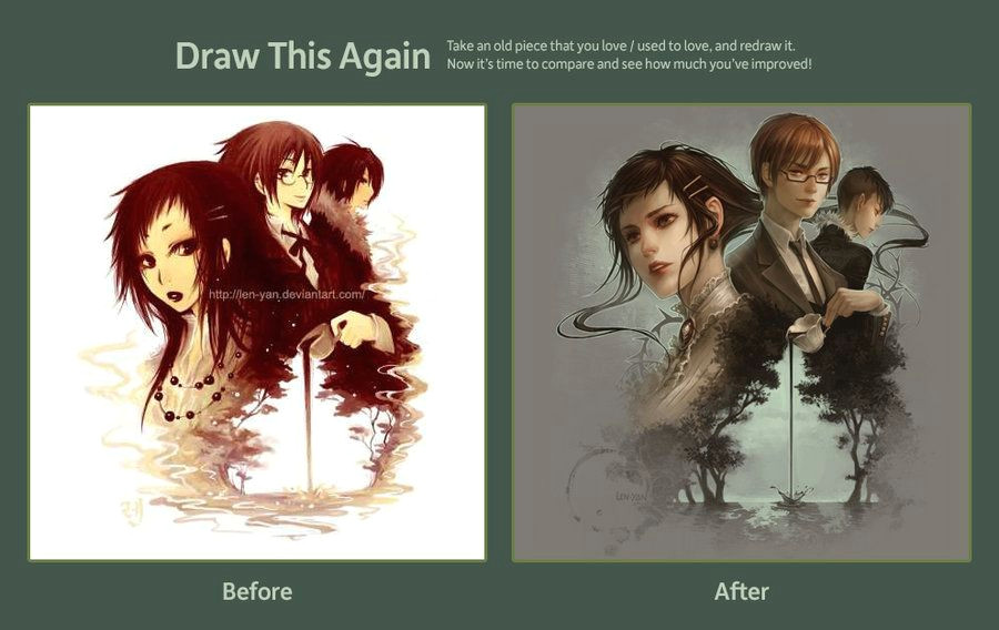 draw this again cup of imagination by len yan the two pictures were drawn 6 years apart