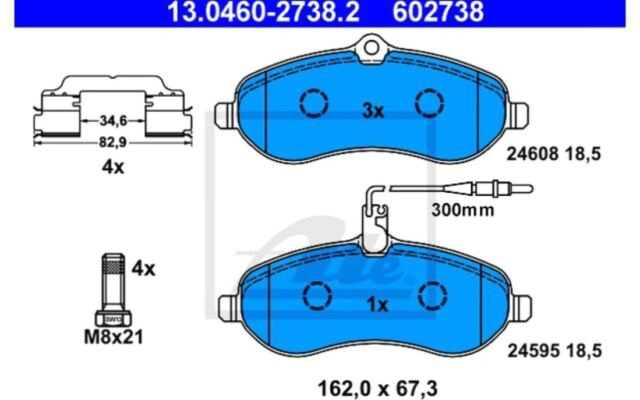 4x ate front brake pads for citroen dispatch fiat scudo 13 0460 2738 2