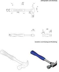 orthographic isometric drawings of a hammer orthographic drawing orthographic projection hammer drawing