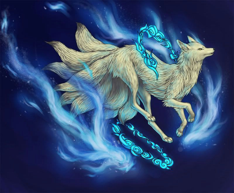 white nine tailed fox