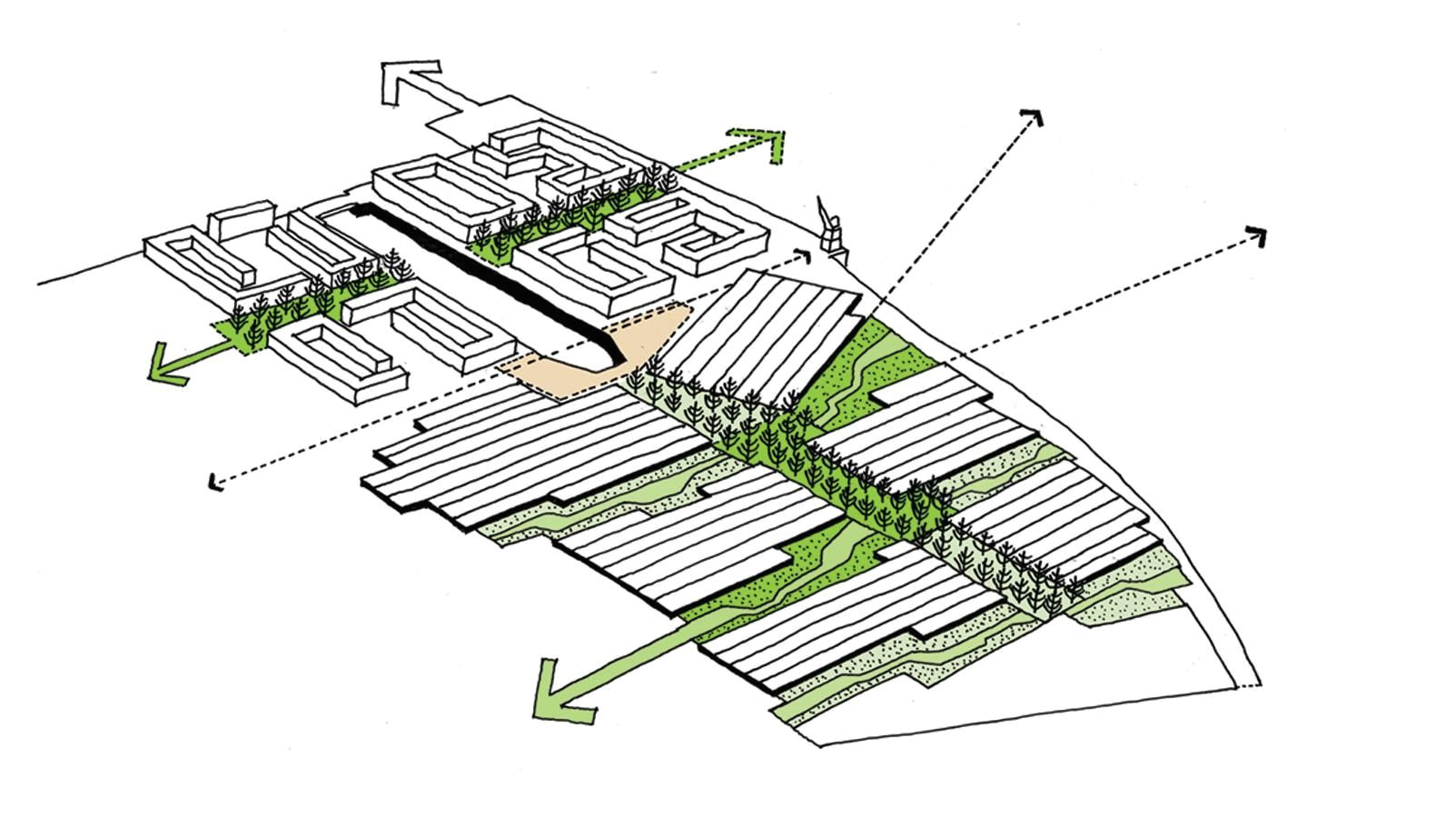 landscaped fingers draw out and continue the established adjacent green