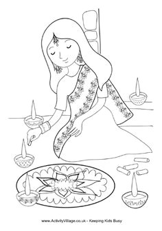 girl painting rangoli coloring page diwali drawing rangoli drawing diwali eyfs diwali for