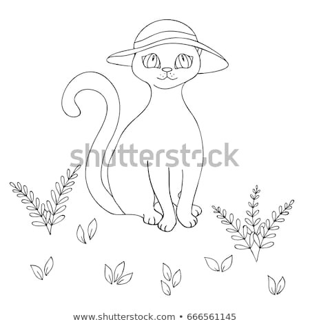 vector black white contour simple sketch of decorative cat with hat