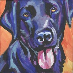 labrador retriever modern dog art print of black lab pop dog art painting bright colors 8x8