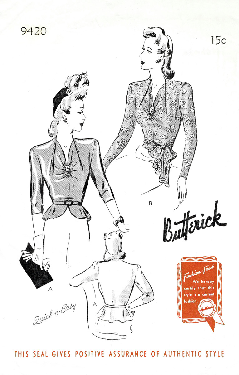 1940s blouse vintage sewing pattern butterick 9420
