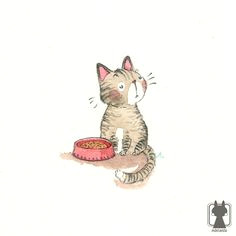 cute cats collection digital print 4 x 4 bad kitty cat and bowl illustration