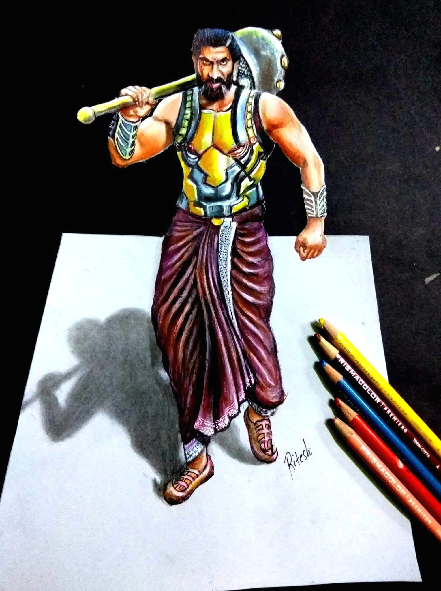 Bahubali 2 Cartoon Drawing Bahubali 2 Drawing Prabhas 3d Drawing Of Prabhas Realistic