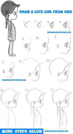 how to draw a cute chibi manga anime girl from the side view easy step by step drawing tutorial for kids beginners