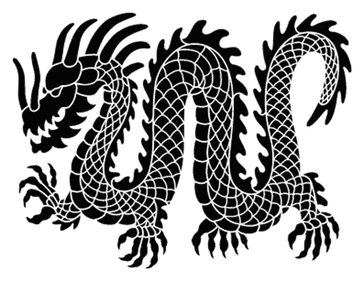 dragon black white simple line drawing