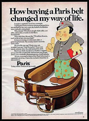 1972 paris belts mao zedong caricature communism drawing 1970s vintage print ad