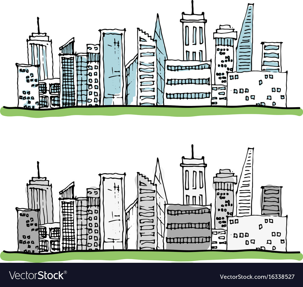 cartoon hand drawing city with color on white vector 16338527 jpg