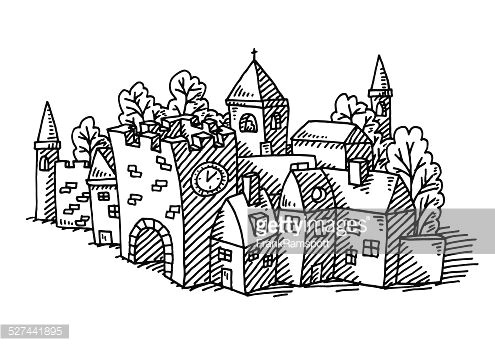 cartoon village buildings drawing vector id527441895 495a 346