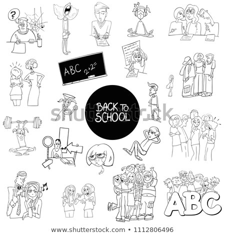 black and white cartoon illustration of school and education characters and situations large set