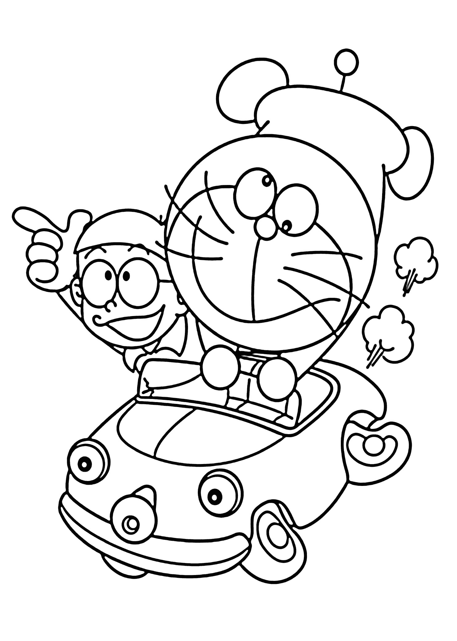 doraemon in car coloring pages for kids printable free doraemon cartoon