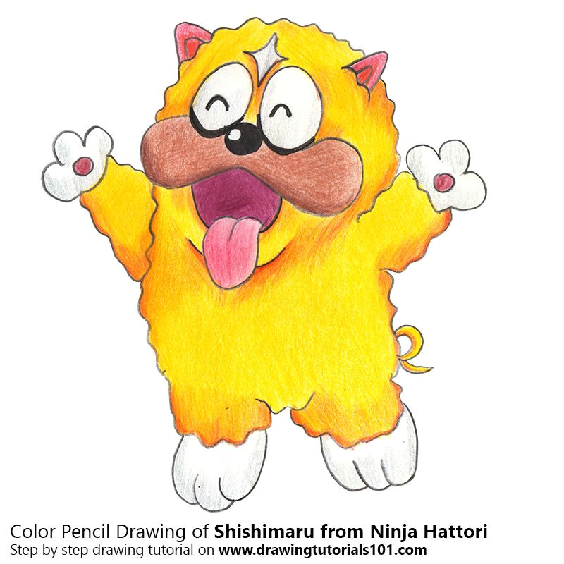 shishimaru from ninja hattori with color pencils time lapse drawing tutorials cartoon characters