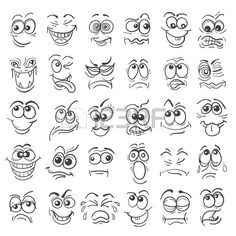 cartoon face emotion set various facial expressions in doodle style isolated on white vector