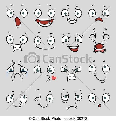 comic cartoon faces with different emotions vector illustration