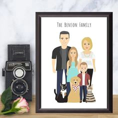 custom illustrated family portrait full body illustration family drawing cartoon family drawing