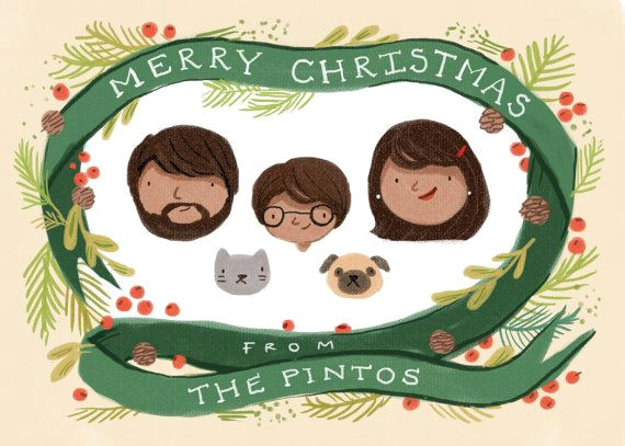 custom illustrated family portrait christmas by kathrynselbert 55 00