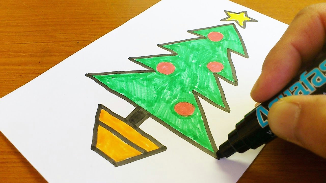 how to draw a christmas tree easy and cute art on paper for kids