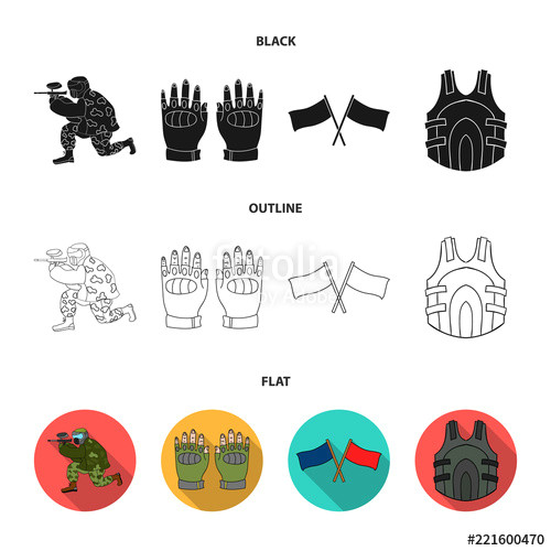 sport game paintball competition paintball set collection icons in cartoon style vector symbol stock illustration web