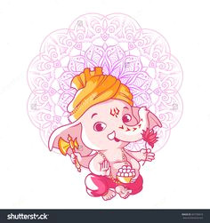 little cute ganesha cartoon character vector cartoon illustration on a white background