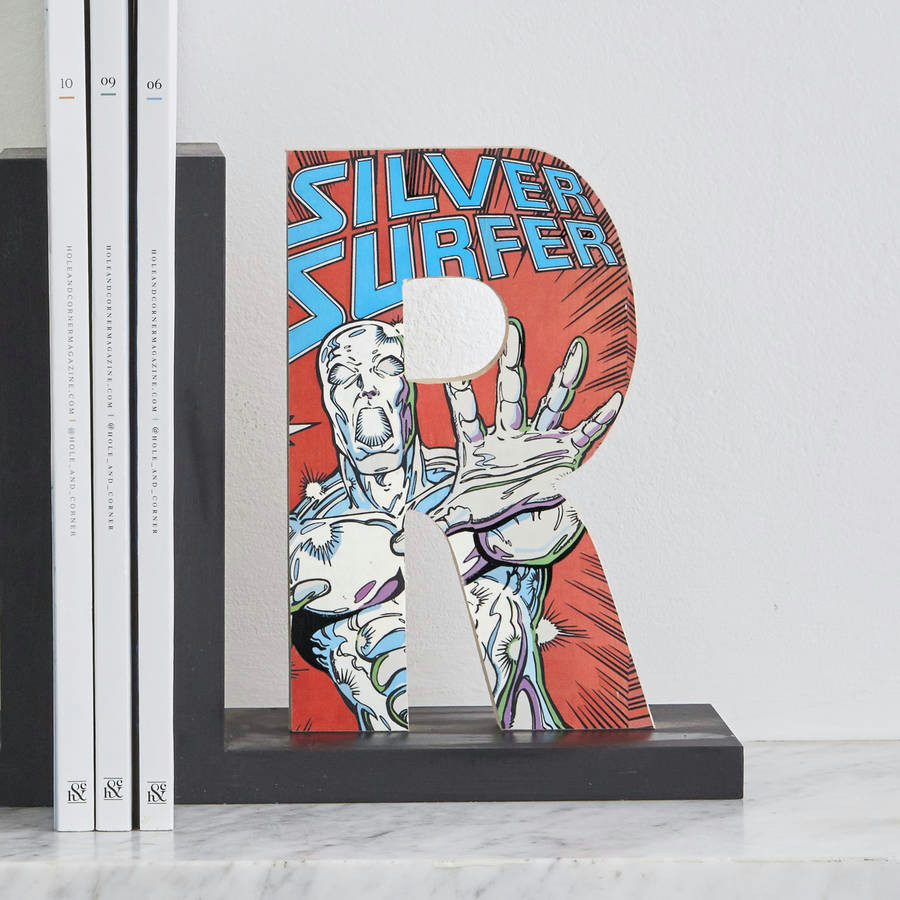 comic book letter bookend gift for him