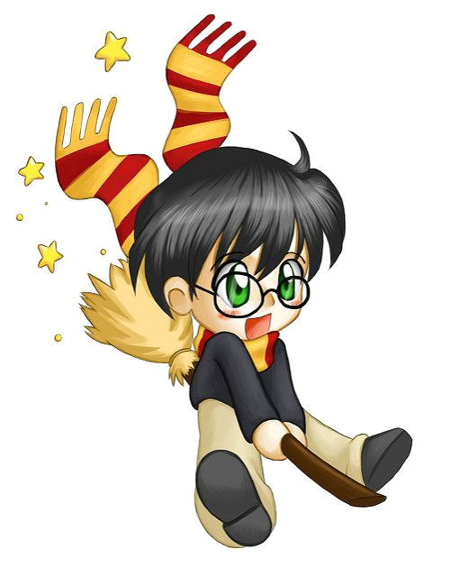 harry potter chibi image harry on broom broomstick flying