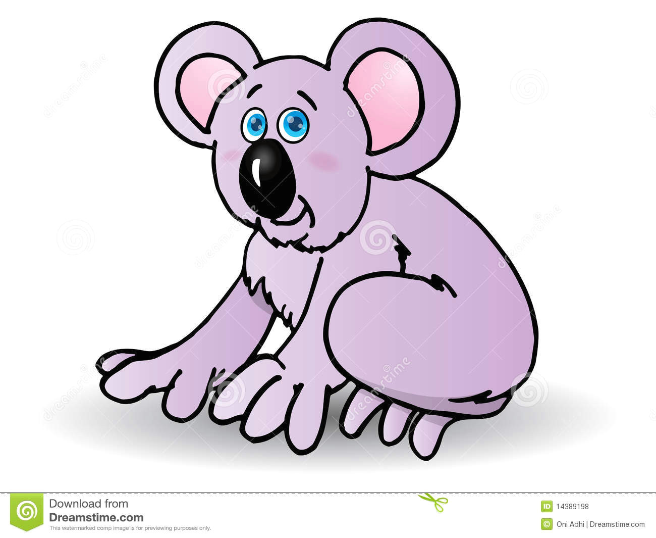 illustration of purple cute cartoon koala isolated on white background