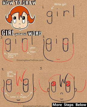 how to draw a cartoon girl from the word girl simple step by step drawing lesson for kids