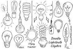 doodle light bulb clipart by passionpngcreation on creativemarket cartoon drawings drawing lessons drawing