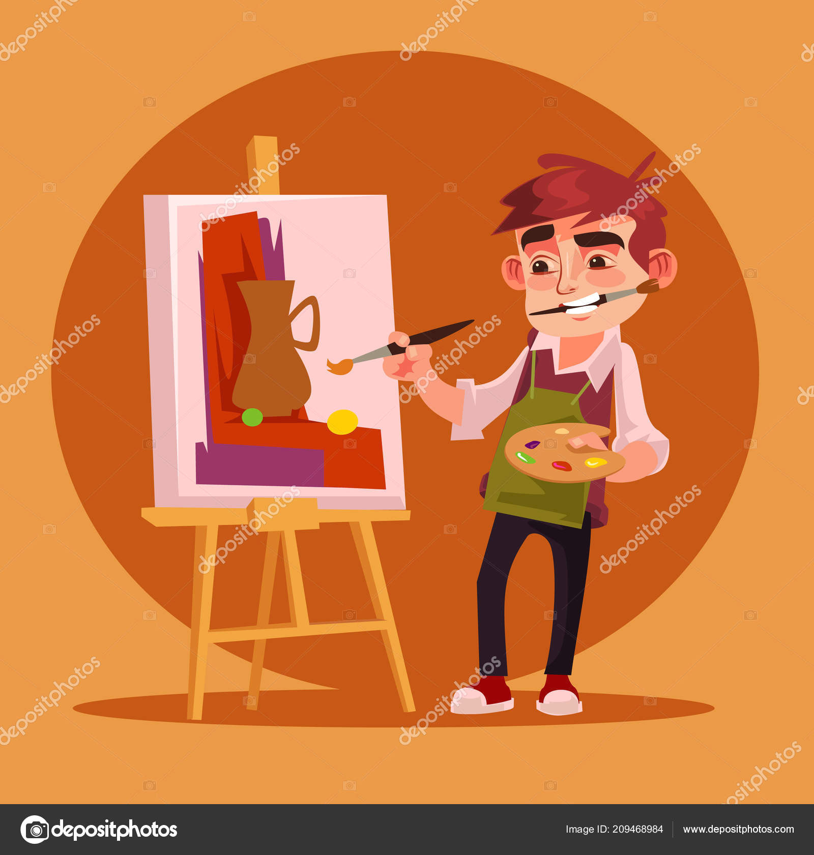happy smiling little boy artist character drawing picture vector flat cartoon illustration vektor od prettyvectors