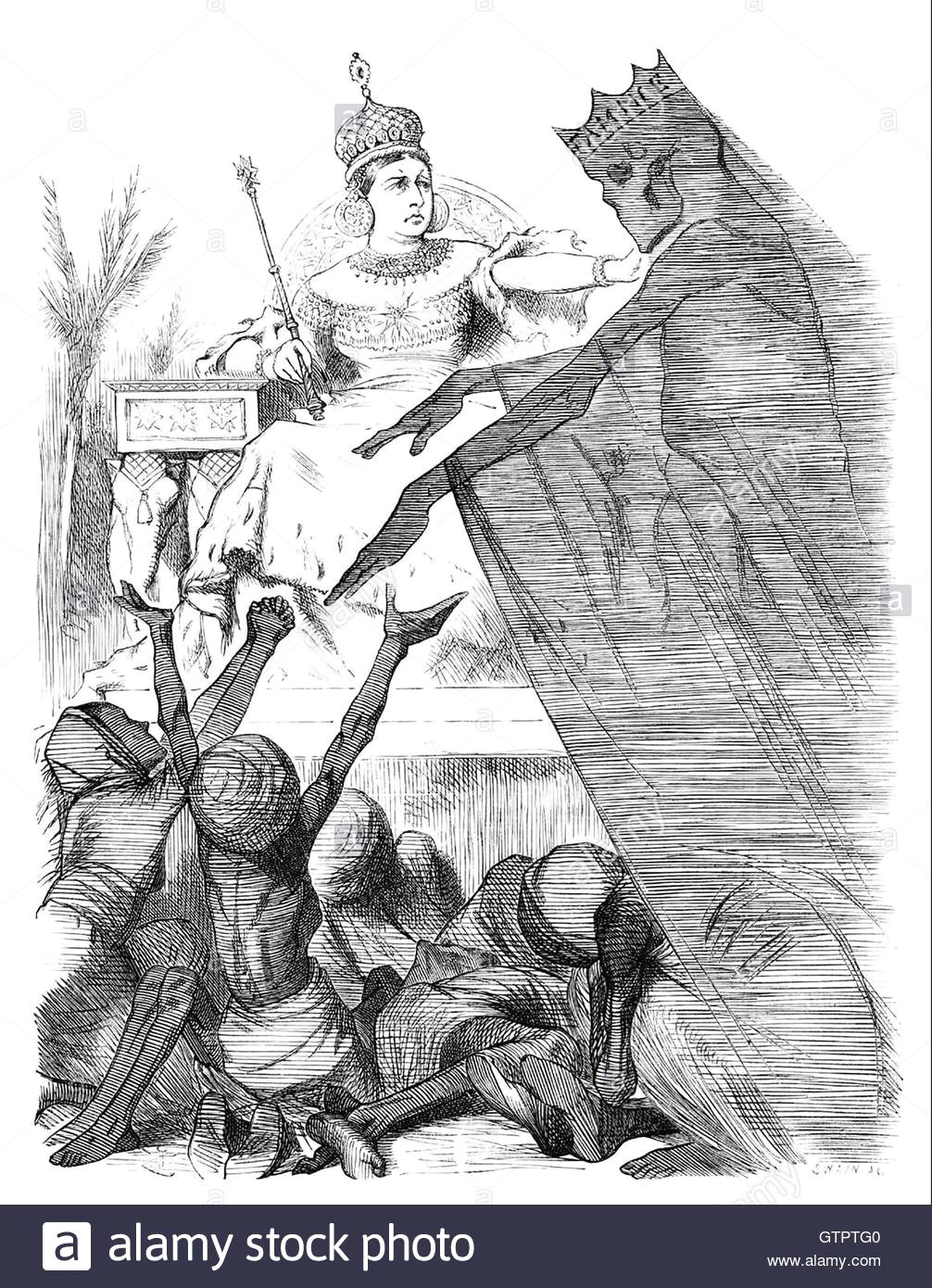spectre of famine in british india cartoon from the illustrated london news showing queen victoria attempting