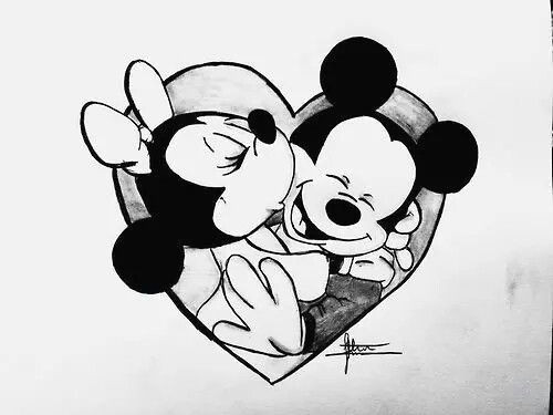 Cartoon Drawing Love Images Cartoon Cute Disney Draw Love Mickey Minnie Rose I Love You