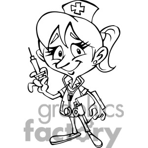 300x300 female nurse cartoon character in black and white cartoon board