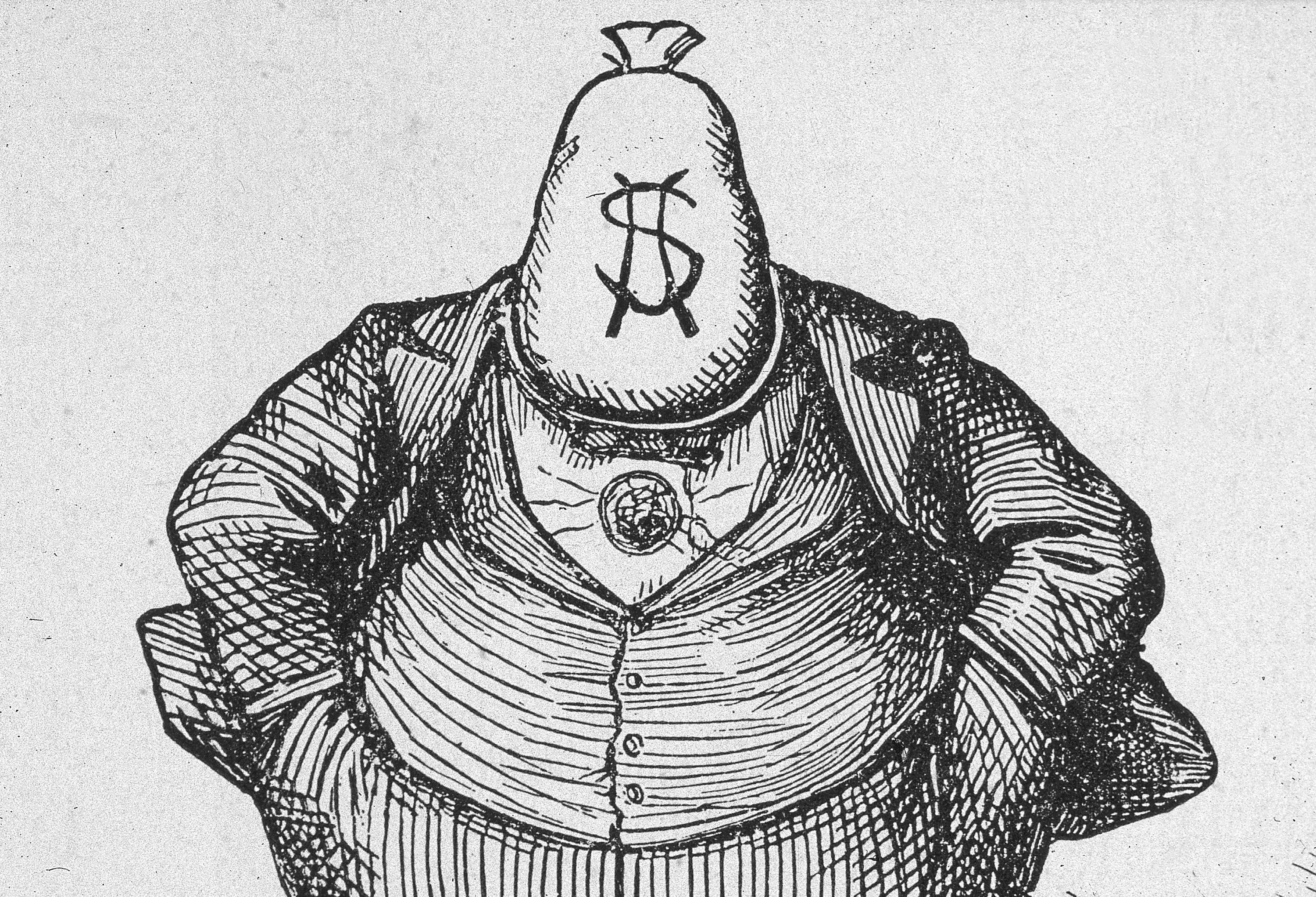 cartoon of boss tweed with moneybag head by thomas nast