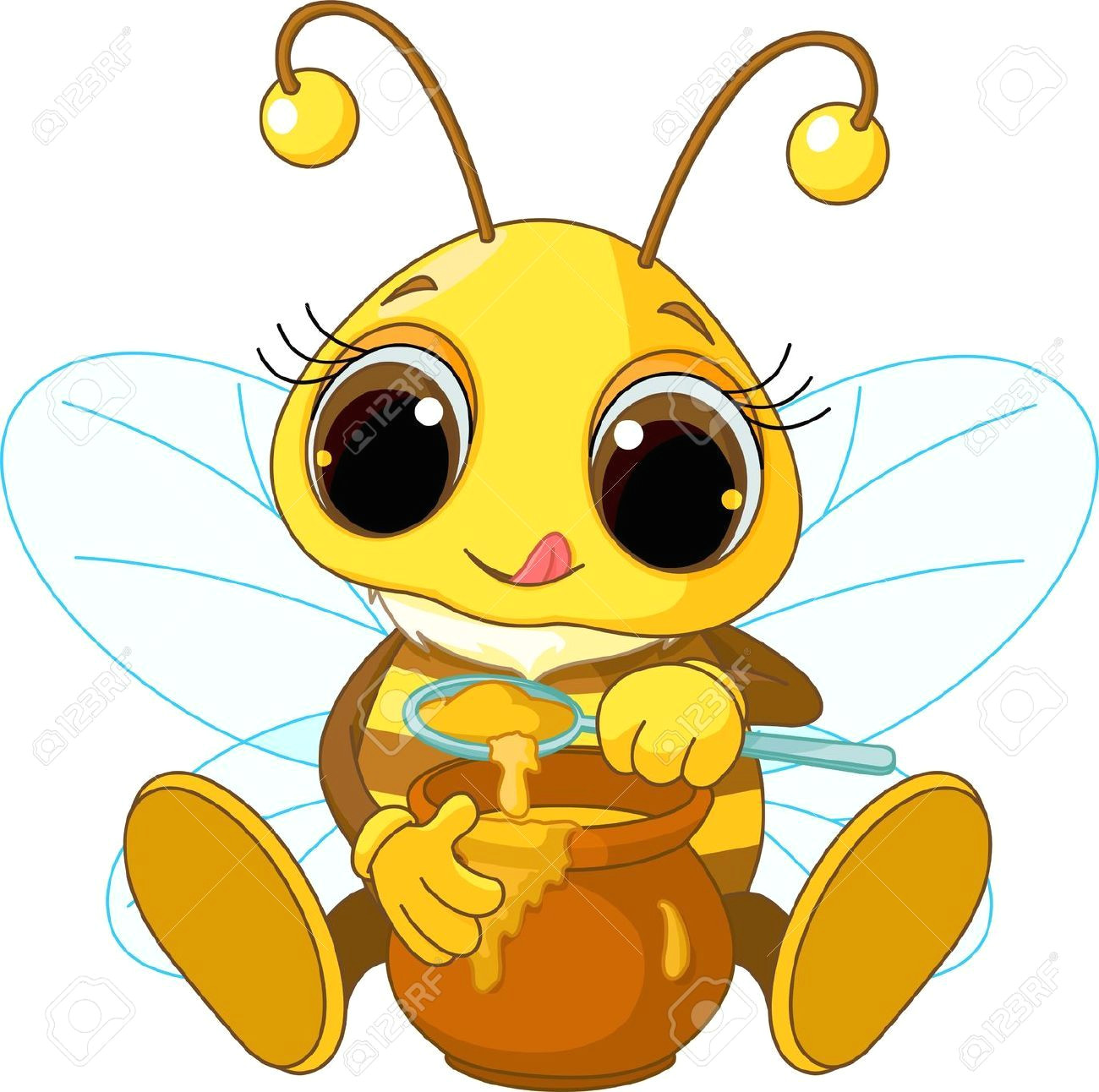 illustration of cute bee eating honey royalty free cliparts