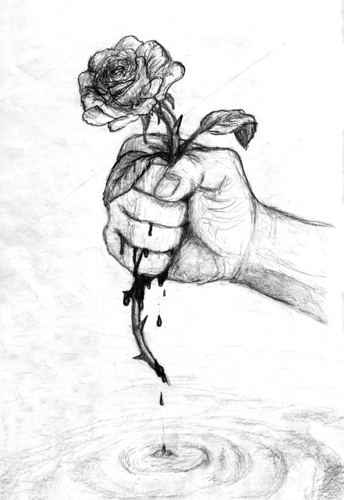 dessin noir et blanc facile dessin triste pour debutant art main et rose avec cuisse noir et blanc main et sang