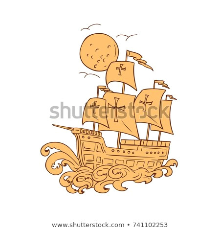 drawing sketch style illustration of a caravel a small fast spanish or portuguese sailing